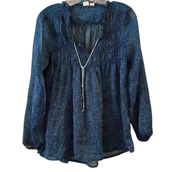 Roxy Indigo Ditsy Gypsy Garden Peasant Top Size Medium - Picture 2 of 11